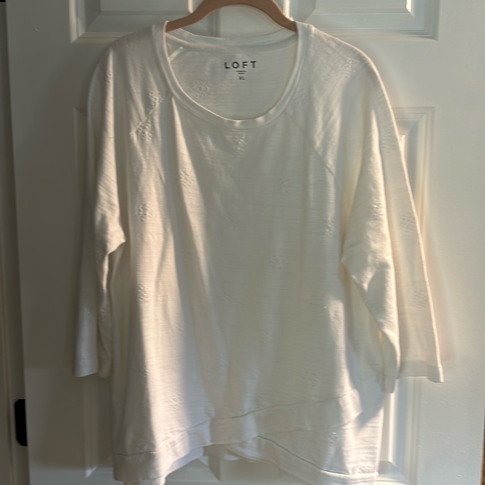 LOFT - Cotton embroidered jersey sweater top in white.
